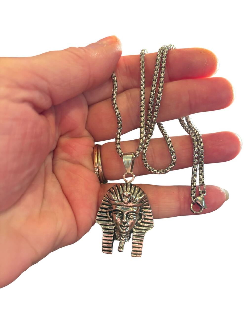 Egyptian Pharaoh Statement Necklace Silver Tone King Tut Revival